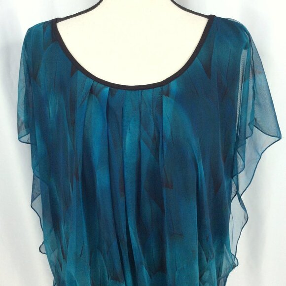 BAISHENGGT Womens Summer Tops Flutter Short Sleeve Pleated Front Mesh Teal 4XL - Picture 8 of 14